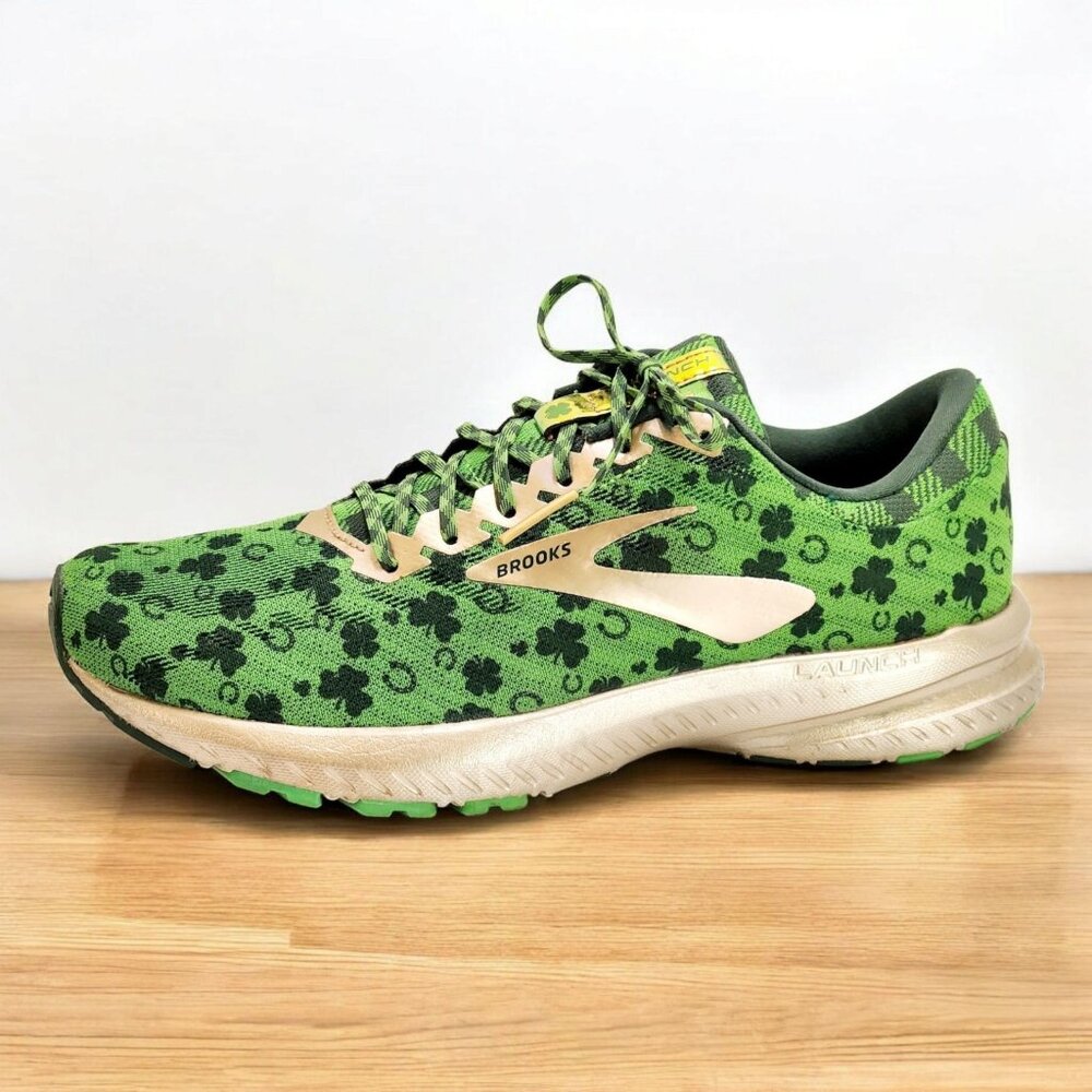 Womens 9 M Brooks Launch 6 St Patrick’s Day Green Shamrocks Running Lucky Shoes